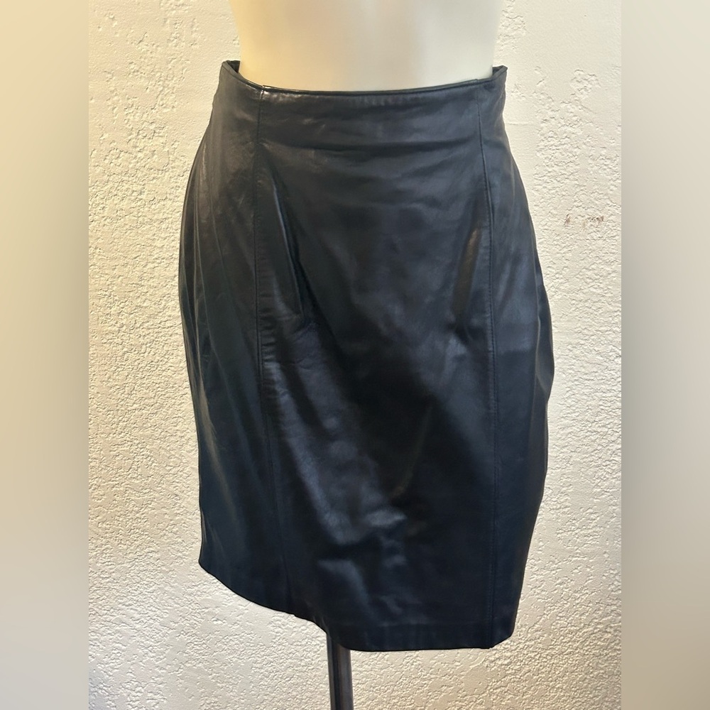 LORD & TAYLOR VTG 100% leather Black pencil Midi Skirt Sz 8 NWT